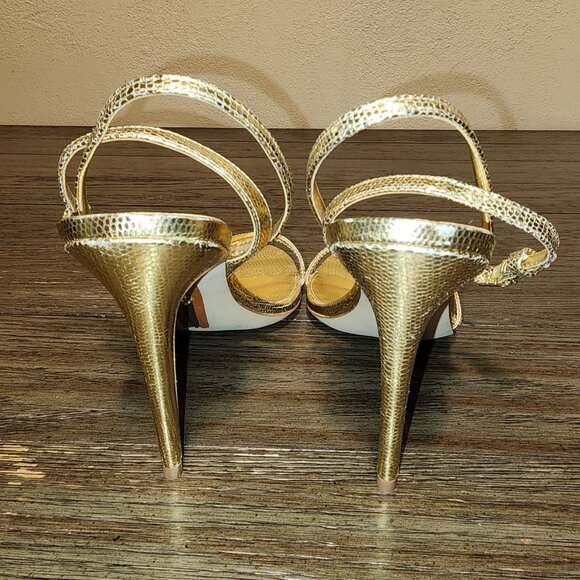 SAM EDELMAN Gemmie Strappy Stiletto Dress Sandals AMBER GOLD METALLIC 10M - Picture 10 of 13